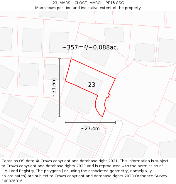 23, MARSH CLOSE, MARCH, PE15 8SG: Plot and title map