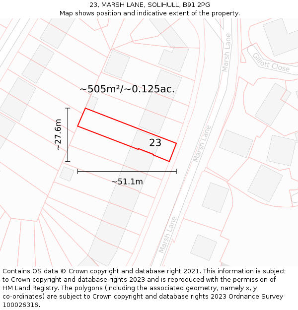 23, MARSH LANE, SOLIHULL, B91 2PG: Plot and title map