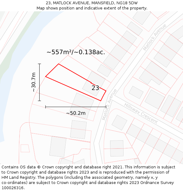 23, MATLOCK AVENUE, MANSFIELD, NG18 5DW: Plot and title map