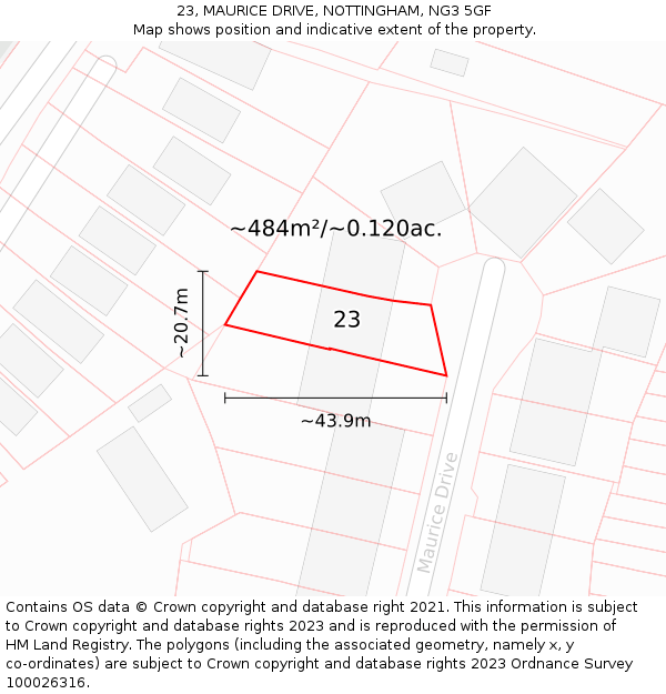 23, MAURICE DRIVE, NOTTINGHAM, NG3 5GF: Plot and title map