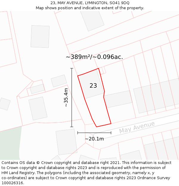 23, MAY AVENUE, LYMINGTON, SO41 9DQ: Plot and title map