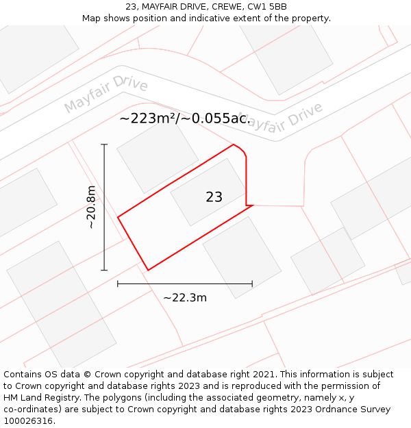 23, MAYFAIR DRIVE, CREWE, CW1 5BB: Plot and title map