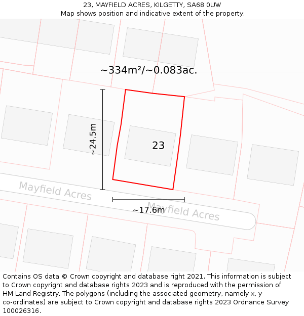 23, MAYFIELD ACRES, KILGETTY, SA68 0UW: Plot and title map