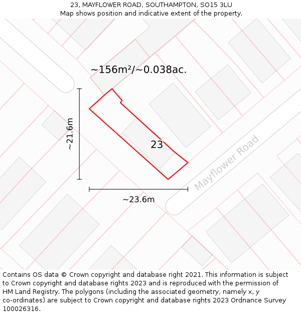 23, MAYFLOWER ROAD, SOUTHAMPTON, SO15 3LU: Plot and title map