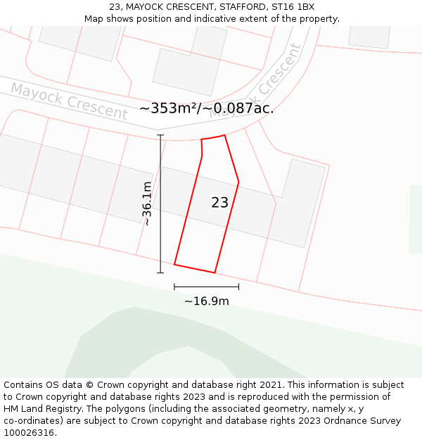 23, MAYOCK CRESCENT, STAFFORD, ST16 1BX: Plot and title map