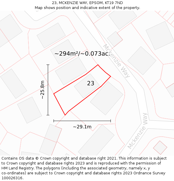 23, MCKENZIE WAY, EPSOM, KT19 7ND: Plot and title map