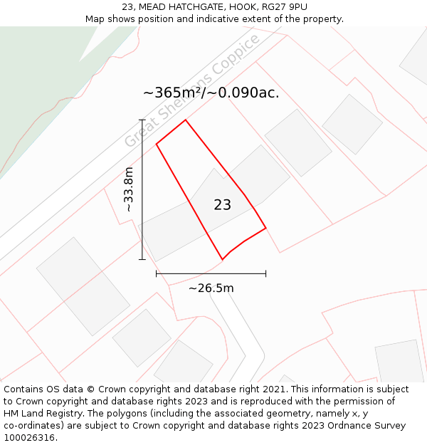 23, MEAD HATCHGATE, HOOK, RG27 9PU: Plot and title map