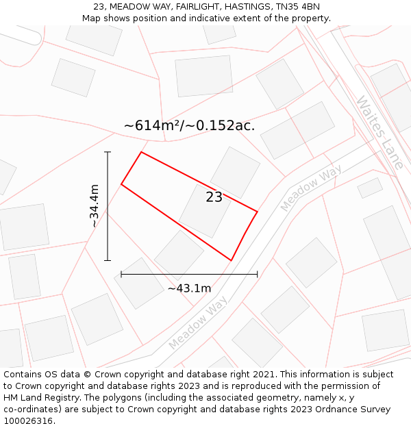 23, MEADOW WAY, FAIRLIGHT, HASTINGS, TN35 4BN: Plot and title map