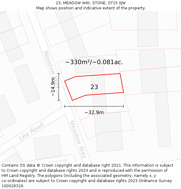 23, MEADOW WAY, STONE, ST15 0JW: Plot and title map