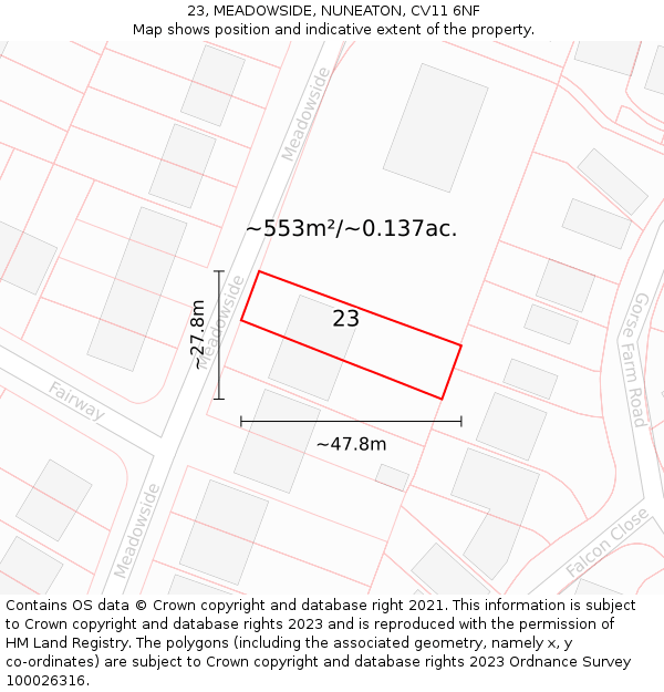 23, MEADOWSIDE, NUNEATON, CV11 6NF: Plot and title map