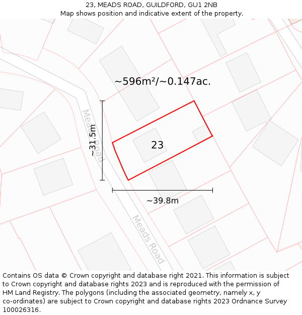 23, MEADS ROAD, GUILDFORD, GU1 2NB: Plot and title map