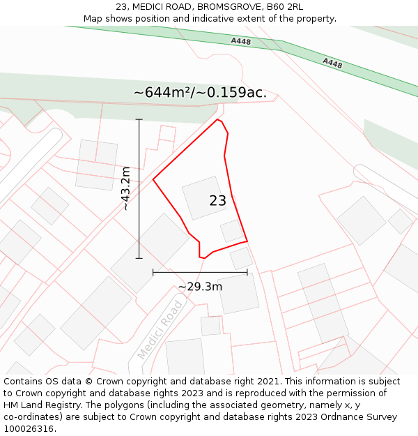 23, MEDICI ROAD, BROMSGROVE, B60 2RL: Plot and title map