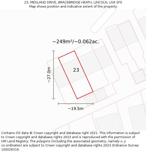 23, MEDLAND DRIVE, BRACEBRIDGE HEATH, LINCOLN, LN4 2FS: Plot and title map