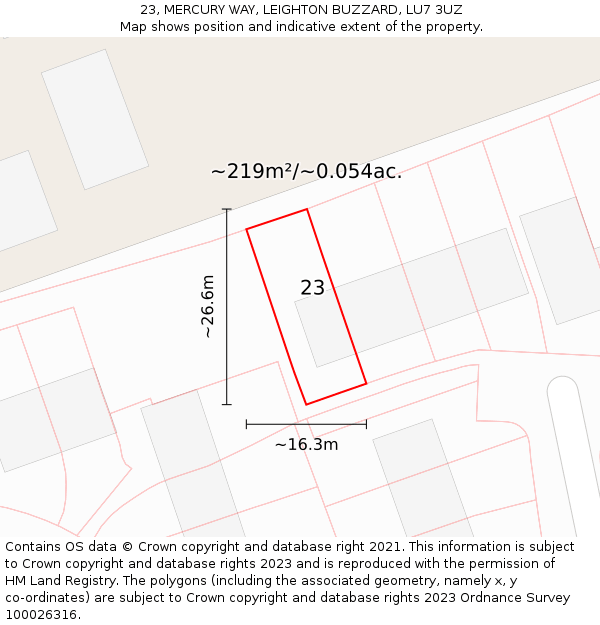 23, MERCURY WAY, LEIGHTON BUZZARD, LU7 3UZ: Plot and title map