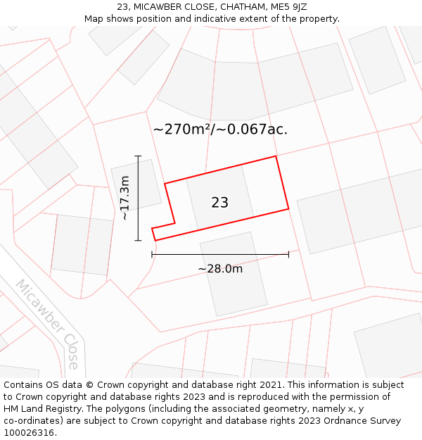23, MICAWBER CLOSE, CHATHAM, ME5 9JZ: Plot and title map