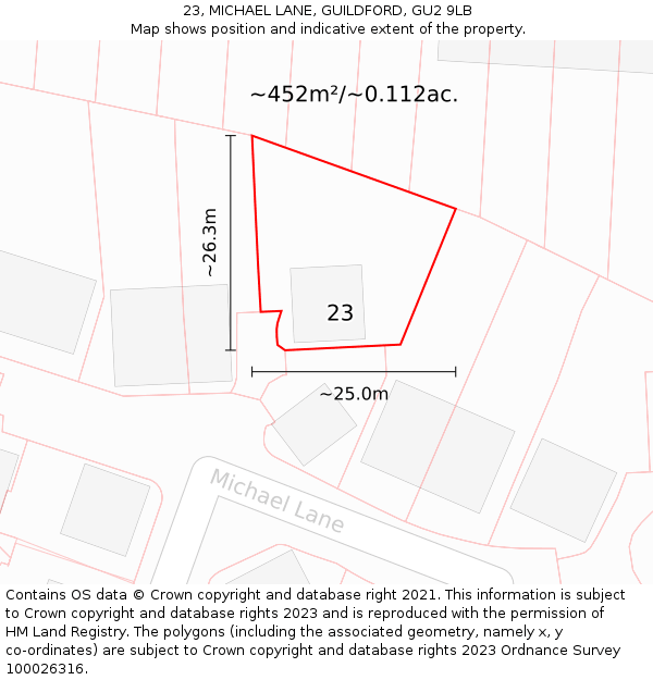 23, MICHAEL LANE, GUILDFORD, GU2 9LB: Plot and title map