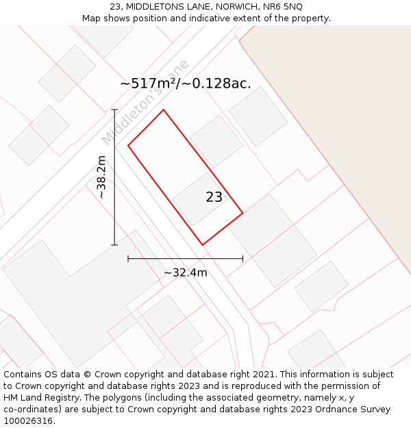 23, MIDDLETONS LANE, NORWICH, NR6 5NQ: Plot and title map