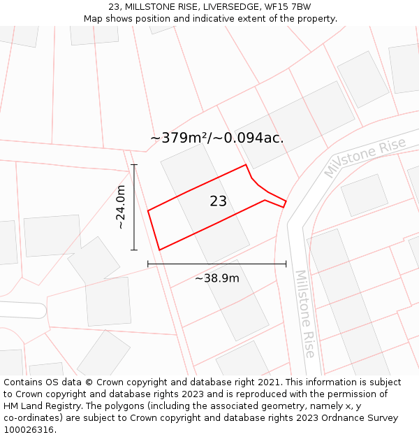 23, MILLSTONE RISE, LIVERSEDGE, WF15 7BW: Plot and title map