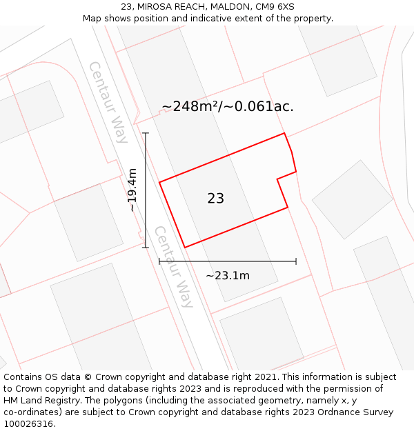 23, MIROSA REACH, MALDON, CM9 6XS: Plot and title map