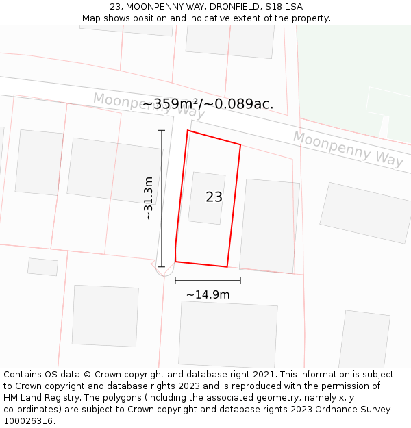 23, MOONPENNY WAY, DRONFIELD, S18 1SA: Plot and title map