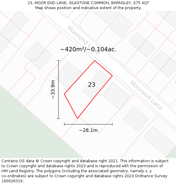 23, MOOR END LANE, SILKSTONE COMMON, BARNSLEY, S75 4QT: Plot and title map