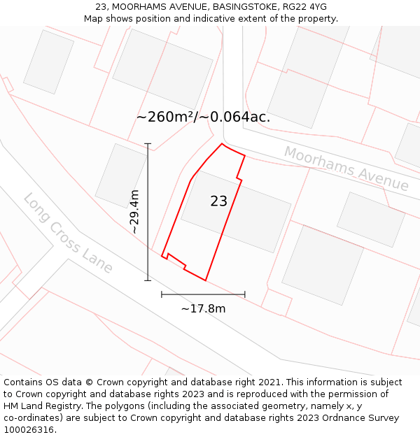 23, MOORHAMS AVENUE, BASINGSTOKE, RG22 4YG: Plot and title map