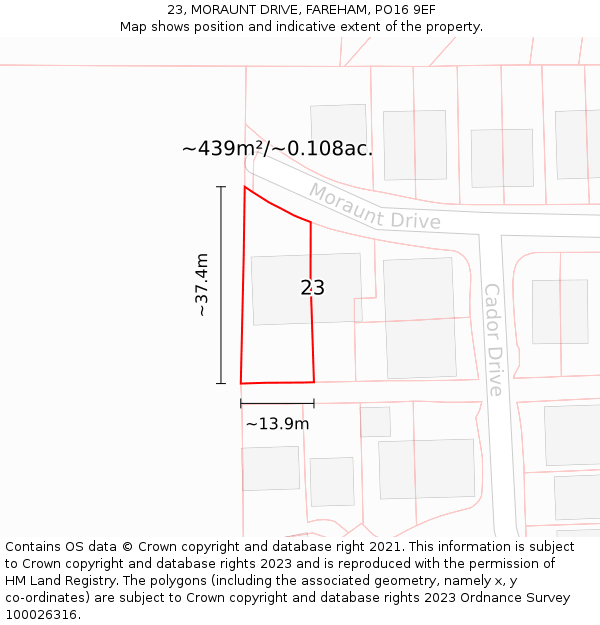 23, MORAUNT DRIVE, FAREHAM, PO16 9EF: Plot and title map