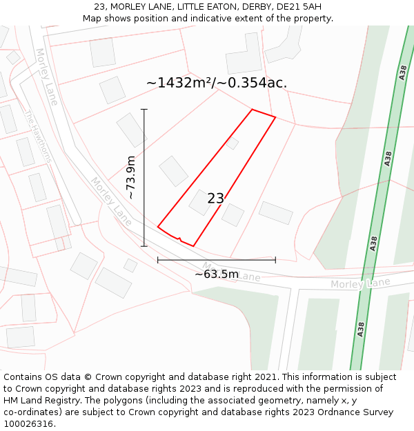 23, MORLEY LANE, LITTLE EATON, DERBY, DE21 5AH: Plot and title map