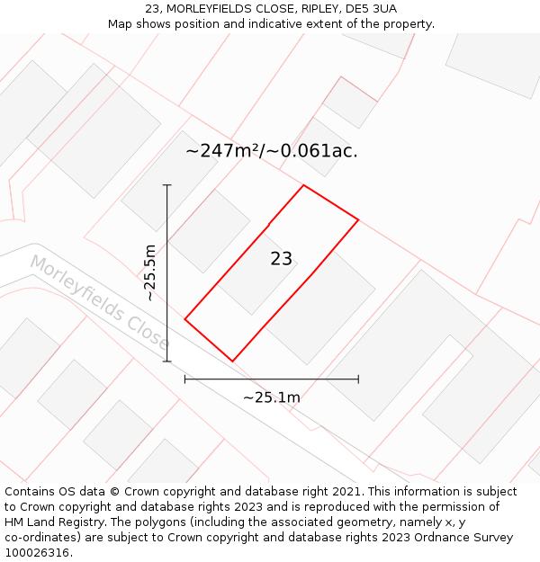 23, MORLEYFIELDS CLOSE, RIPLEY, DE5 3UA: Plot and title map