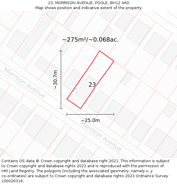 23, MORRISON AVENUE, POOLE, BH12 4AD: Plot and title map