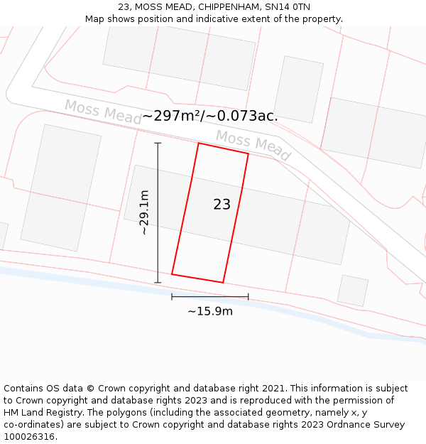 23, MOSS MEAD, CHIPPENHAM, SN14 0TN: Plot and title map