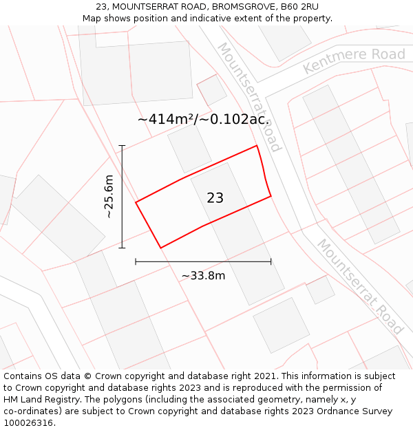 23, MOUNTSERRAT ROAD, BROMSGROVE, B60 2RU: Plot and title map