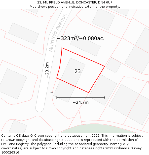 23, MUIRFIELD AVENUE, DONCASTER, DN4 6UP: Plot and title map