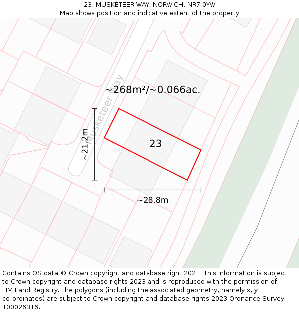 23, MUSKETEER WAY, NORWICH, NR7 0YW: Plot and title map