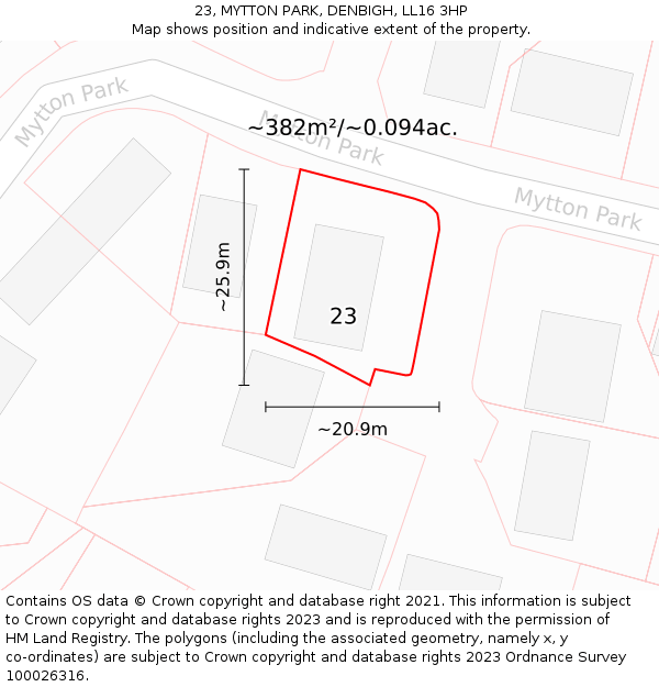 23, MYTTON PARK, DENBIGH, LL16 3HP: Plot and title map