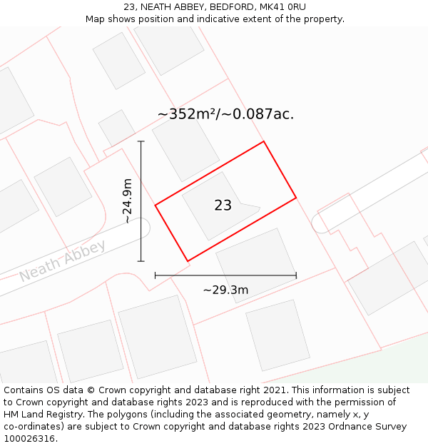 23, NEATH ABBEY, BEDFORD, MK41 0RU: Plot and title map