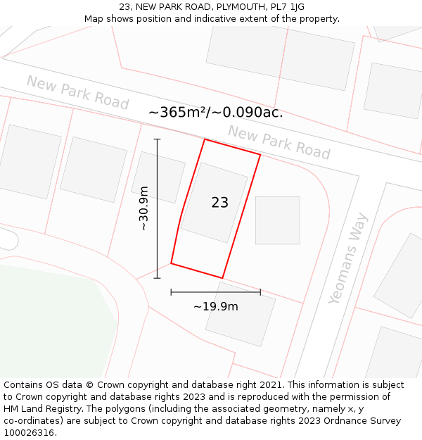 23, NEW PARK ROAD, PLYMOUTH, PL7 1JG: Plot and title map