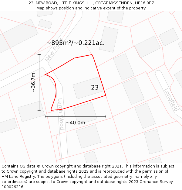 23, NEW ROAD, LITTLE KINGSHILL, GREAT MISSENDEN, HP16 0EZ: Plot and title map