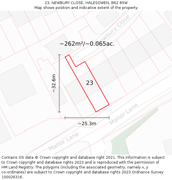 23, NEWBURY CLOSE, HALESOWEN, B62 8SW: Plot and title map