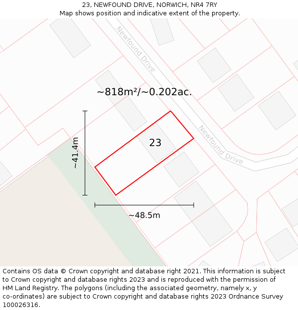 23, NEWFOUND DRIVE, NORWICH, NR4 7RY: Plot and title map