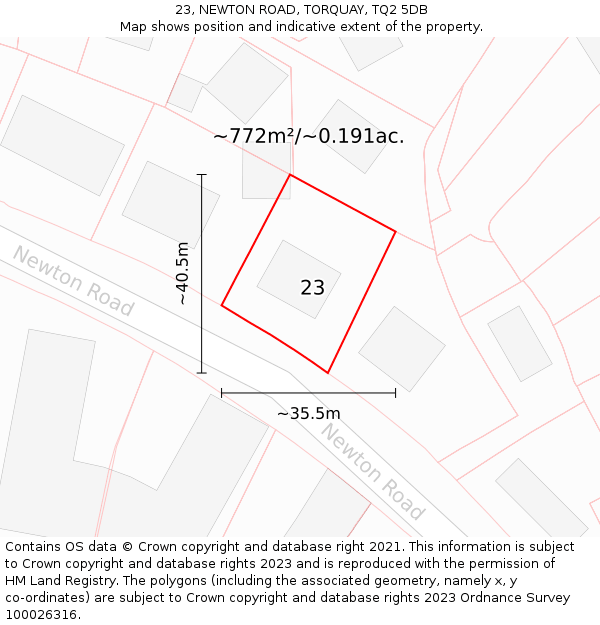 23, NEWTON ROAD, TORQUAY, TQ2 5DB: Plot and title map