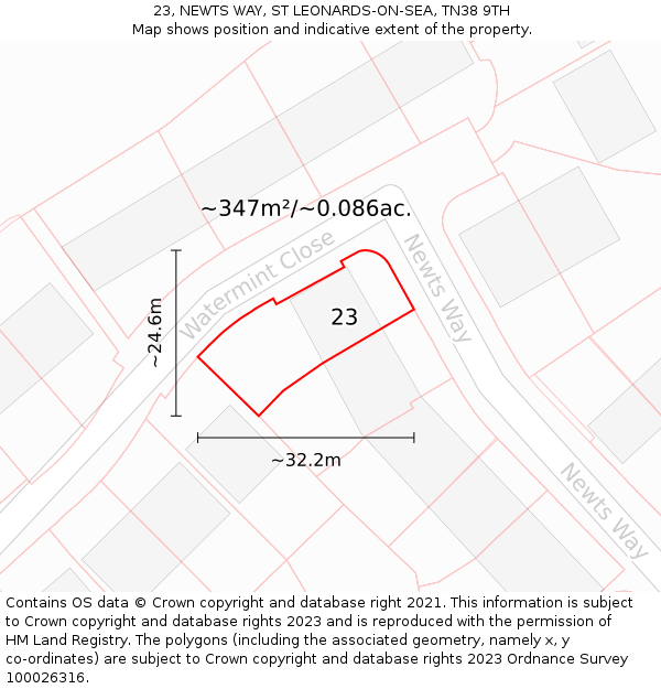 23, NEWTS WAY, ST LEONARDS-ON-SEA, TN38 9TH: Plot and title map