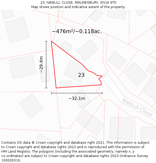 23, NIEBULL CLOSE, MALMESBURY, SN16 9TX: Plot and title map
