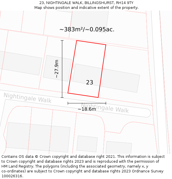 23, NIGHTINGALE WALK, BILLINGSHURST, RH14 9TY: Plot and title map
