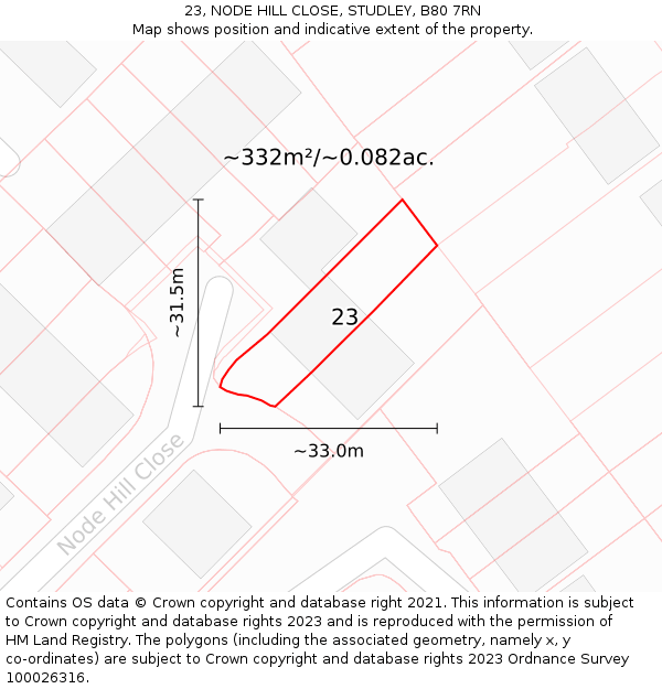 23, NODE HILL CLOSE, STUDLEY, B80 7RN: Plot and title map