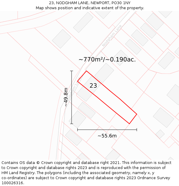 23, NODGHAM LANE, NEWPORT, PO30 1NY: Plot and title map