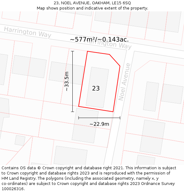 23, NOEL AVENUE, OAKHAM, LE15 6SQ: Plot and title map