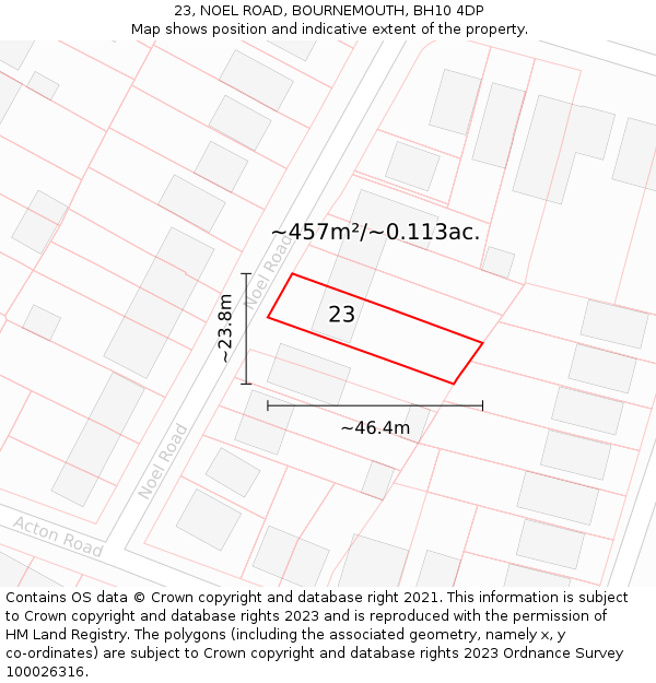 23, NOEL ROAD, BOURNEMOUTH, BH10 4DP: Plot and title map