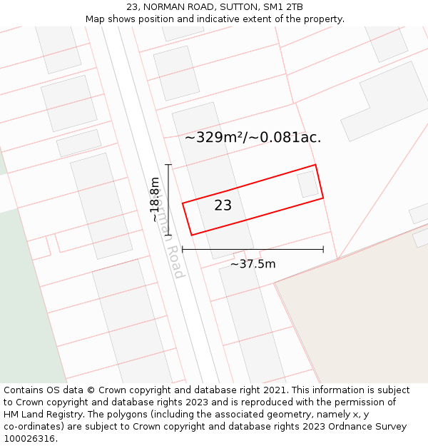 23, NORMAN ROAD, SUTTON, SM1 2TB: Plot and title map