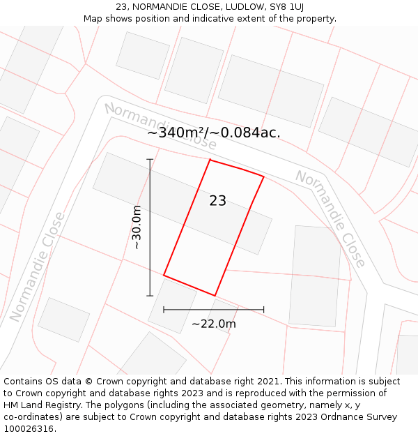 23, NORMANDIE CLOSE, LUDLOW, SY8 1UJ: Plot and title map